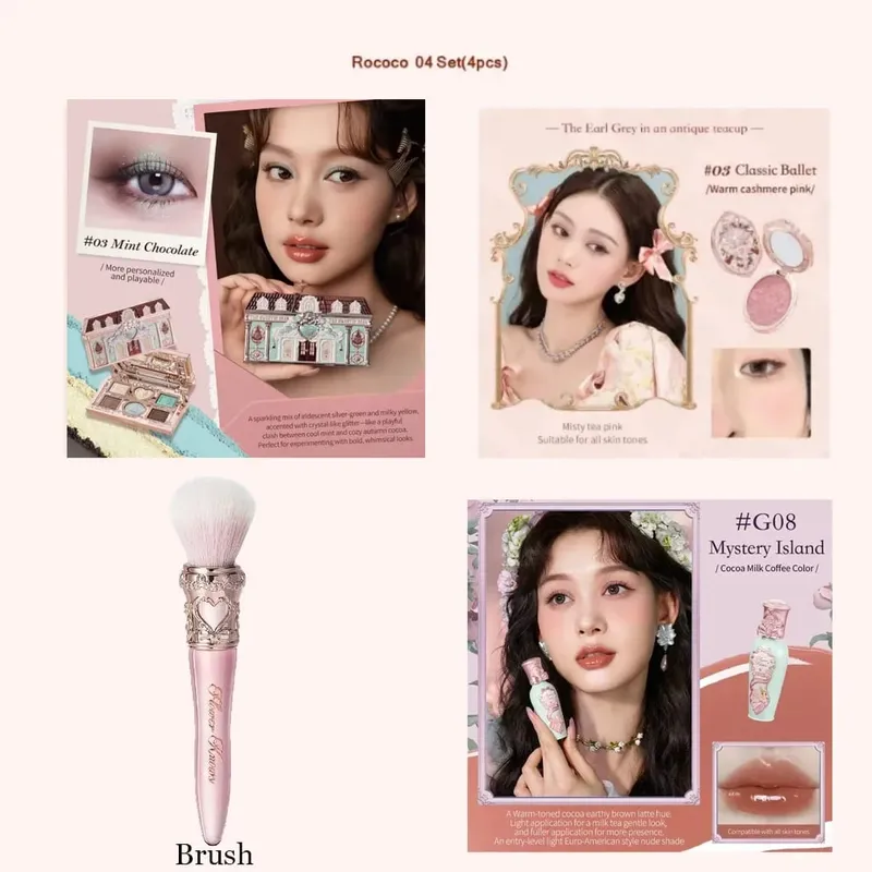 Flower Knows Strawberry Rococo סדרת סט איפור גליטר מאט צלליות פלטת סומק Power Velvet ליפסטיק ערכת בושם