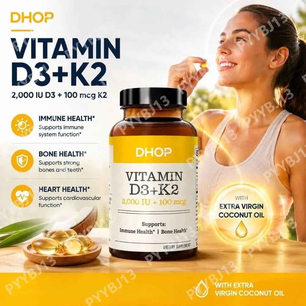 Βιταμίνη D3+K2 Κάψουλες 2000 IU + 100 Mcg - Υγεία οστών & Ανοσολογική Υποστήριξη Απορρόφηση ασβεστίου Daily Wellness Formula 90ct — image 2