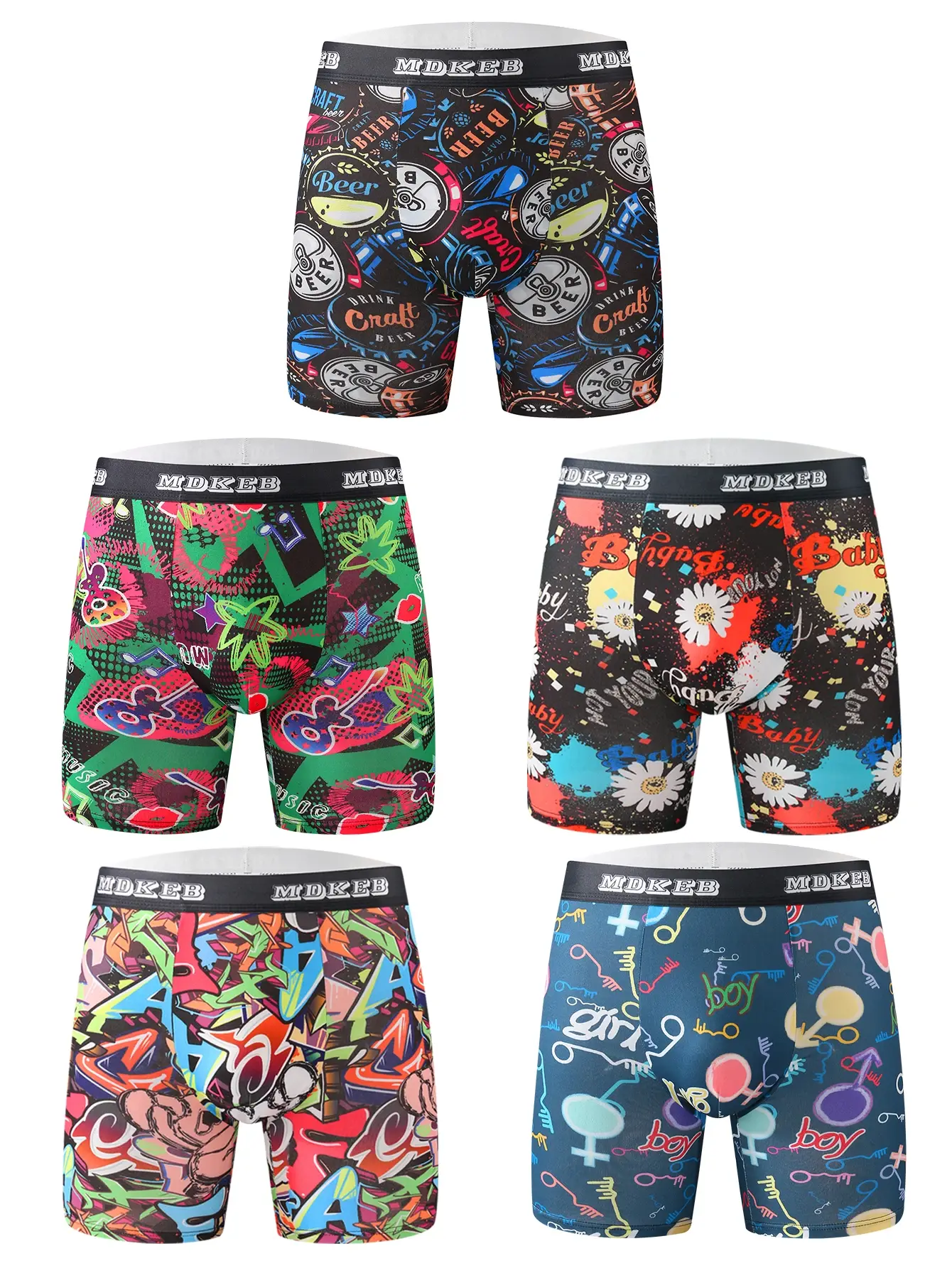 Calzoncillos bóxer largos con patrón de grafiti para hombre mixto de diez piezas, calzoncillos bóxer largos transpirables y cómodos de alta elasticidad, boxeo