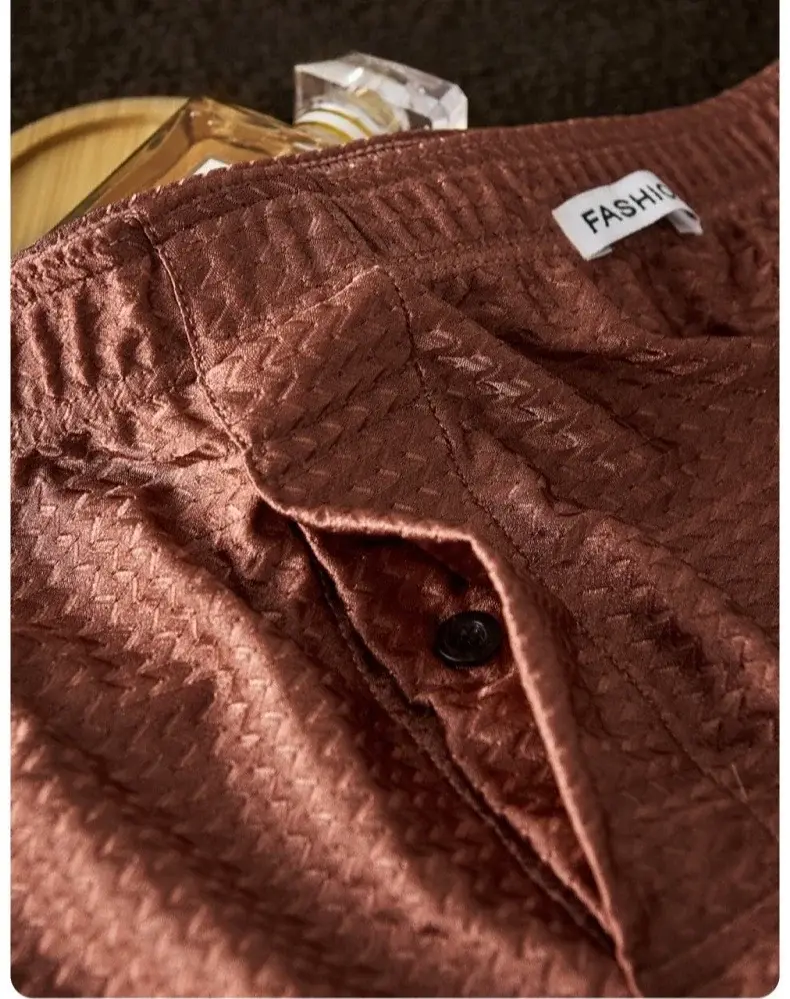 2 Pack Men's Ice Silk Boxers Mid-Rise Loose Fit Summer Cool Trendy Sheen Underwear Sleepwear Male Panties — image 5
