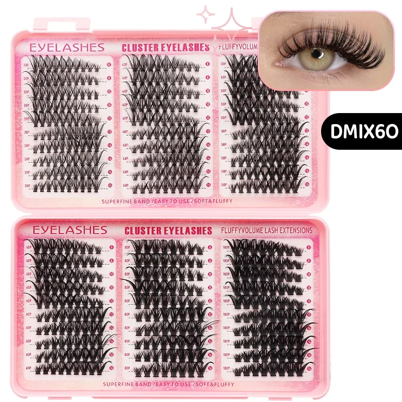 DIY Manga Spiky Cluster Lash Extensions Natural Mega Volume Individual Pre-cut Segmented Vlash for At-home Eye Makeup