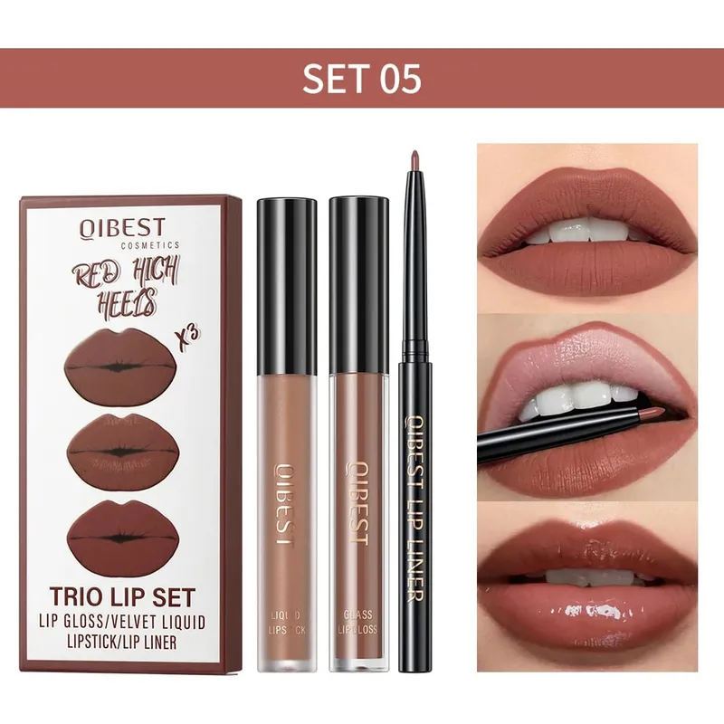 Ματ Liquid Lipstick & Lip Liner & Lip Gloss Σετ 3 τμχ Αντικολλητικό Κύπελλο μεγάλης διάρκειας Κόκκινο μαύρο μωβ Κιτ καλλυντικών για απόχρωση χειλιών — image 14