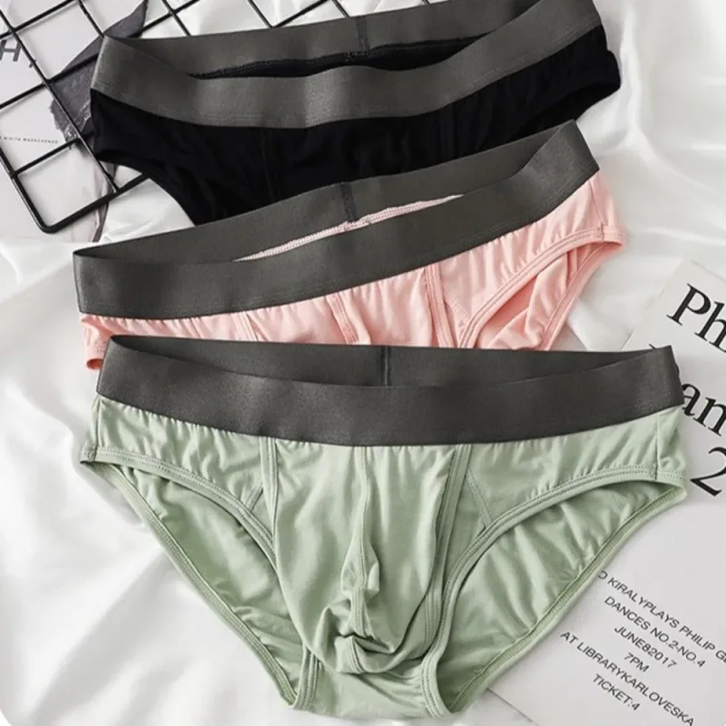 Bamboo Fiber Summer Thin Briefs Men Thin Underpants Splicing Men Front Opening Panties Breathable Lingerie Seamless Underwear — image 5
