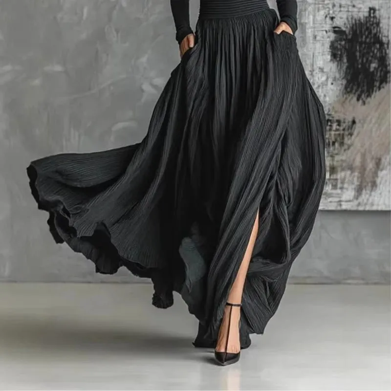 France Elegant Σετ φούστας δύο τεμαχίων για γυναικείες τσέπες Μασίφ μινιμαλιστικό σπαστό στρίφωμα πτυχωτό A Line Vintage ζιβάγκο λεπτές φόρμες — image 6