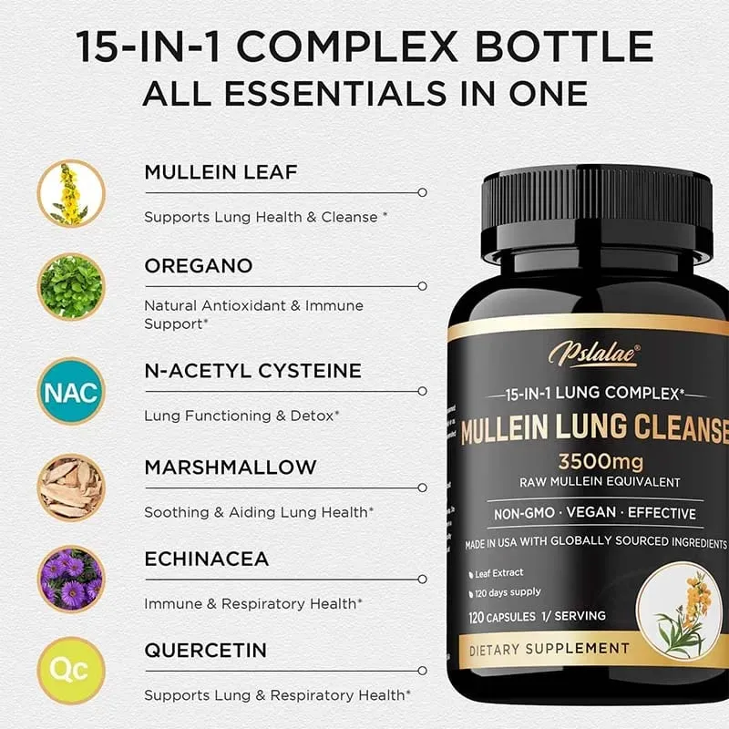 Mullein Lung Cleansing - Lung Clearing Lung Health Immunity - Smoker's Respiratory Supplement Vegetarian Capsules — image 6