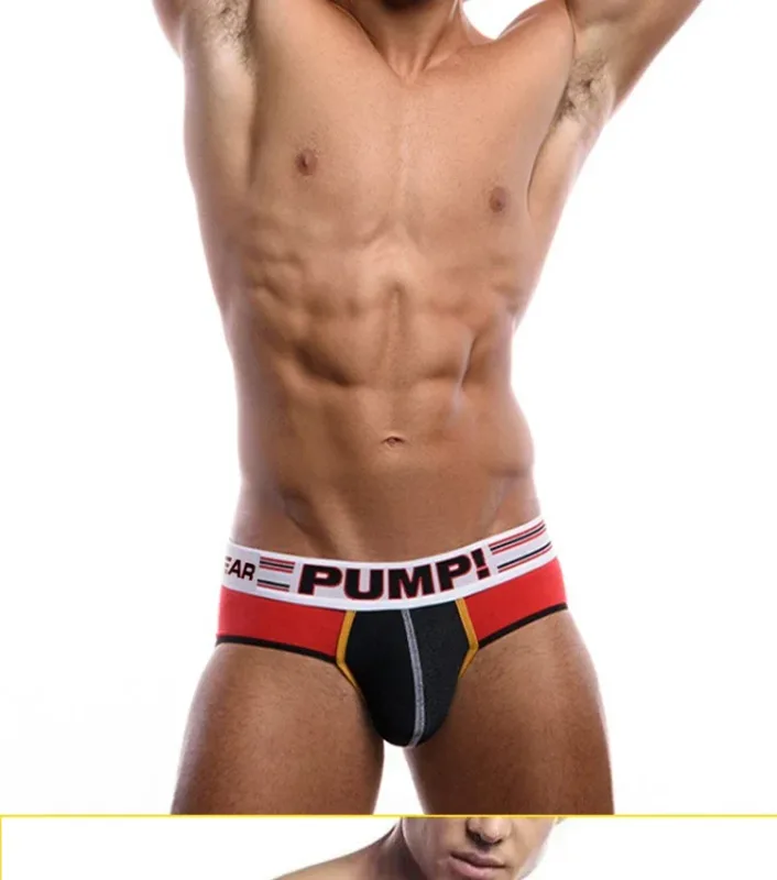 Men's Cotton Color Block Briefs, Pump! Logo Wide Waistband Low Rise Sexy 3D Convex Pouch Underwear 3256813080433415 — image 23