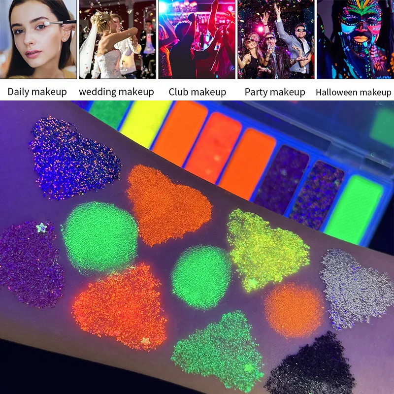 Eyeliner παλέτα σκιών ματιών μακιγιάζ UV Glow in Dark Fluorescent Neon Face Paint Eyeshadow Makeup Cosmetics For Music Festival — image 4