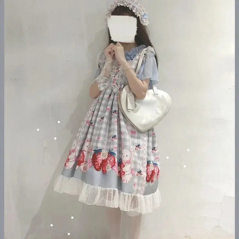 שמלת לוליטה יפנית בנות תות ארנב Jsk שמלות נשים Harajuku ללא שרוולים חמוד 2026 Cosplay Vestido