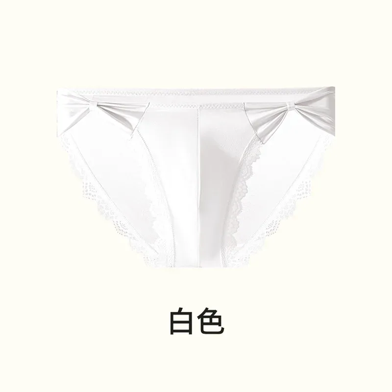 Women Panties for Men Bow High Cut Briefs Lace Mesh Sheer Underwear U Convex Pouch Breathable Underpant French Style Nightwear