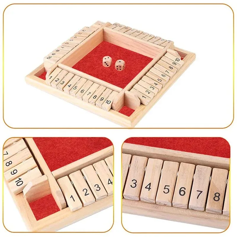 Deluxe Four Sided 10 Numbers Shut The Box Σετ επιτραπέζιου παιχνιδιού Toy Dice Party Club Παιχνίδια ποτού για ενήλικες Οικογένειες — image 4