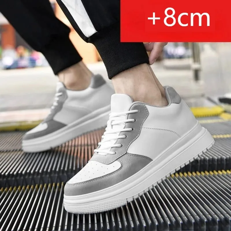 Νέα Ανδρικά Παπούτσια Αύξησης Ύψους 10cm Αόρατα Αθλητικά Ασανσέρ Λευκό Δερμάτινο Sport Zapatillas De Hombre Big Size 46