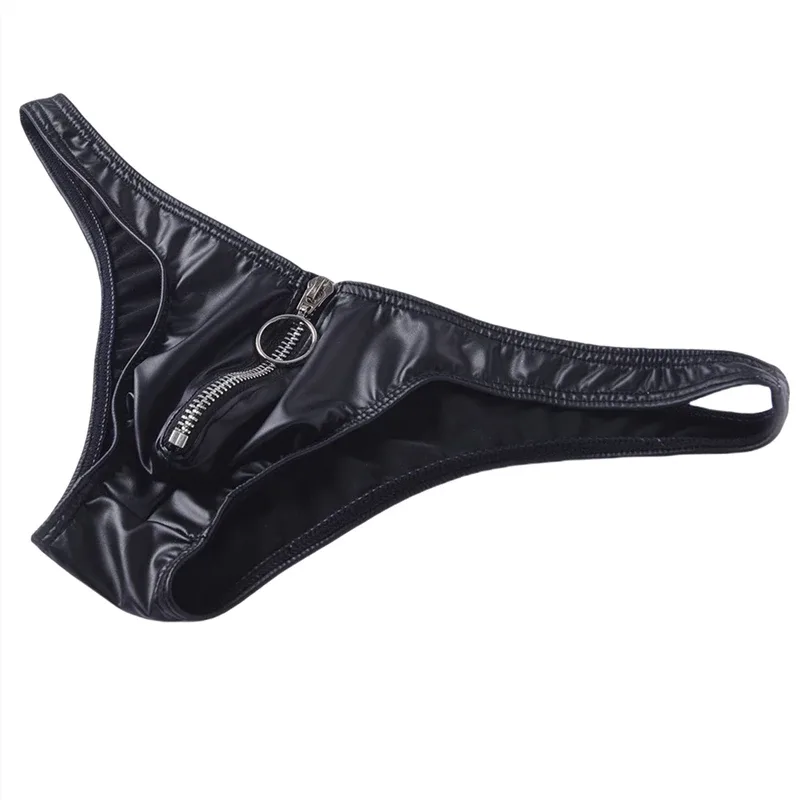 3pcs Men Bikini Faux Leather Briefs Underwear Man Sexy Mini Underpants Cuecas Butt-lifting Zipper Low Waist Male Sissy Panties