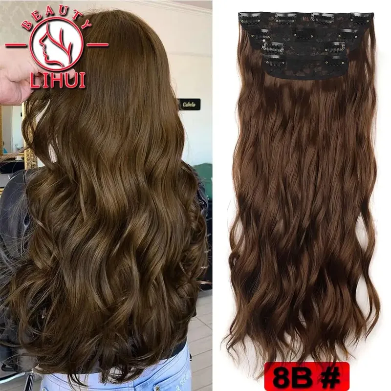 Long Curl Wave Clip In Hair Extensions 6Pcs/Set 16 Clips High Tempreture Synthetic Hairpiece Clip In Hair Extensions 24inch — image 23