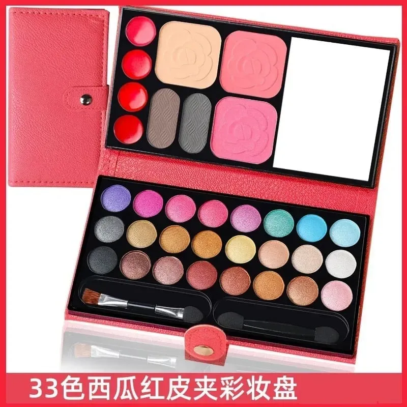 Σετ μακιγιάζ 33 χρωμάτων Eye Shadow Powder Blush Lipstick Διαρκής Καλλυντικά Μακιγιάζ με Καθρέφτη Φορητή παλέτα ταξιδιού για αρχάριους