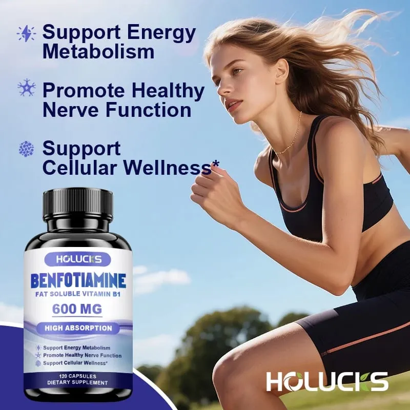 Benfotiamine Capsules with Fat-Soluble Vitamin B1 Support Nerve Health Energy Metabolism & Cellular Wellness for Men & Women