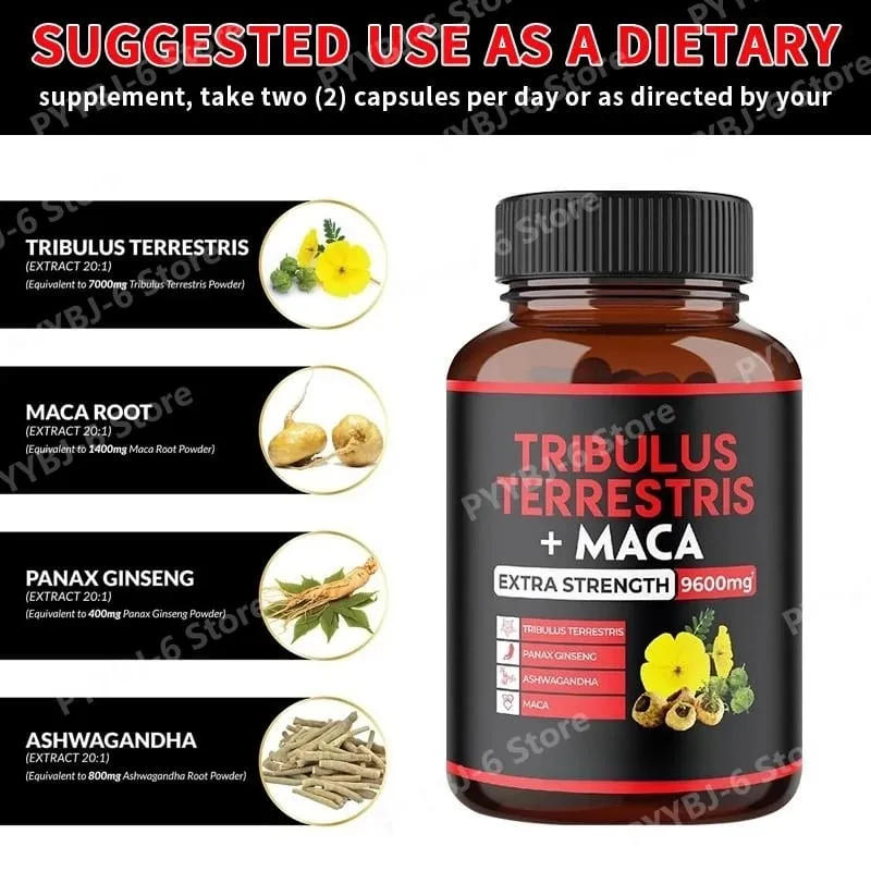 Tribulus Terrestris + Maca Root Extract Supplement Supports Energy Vitality Natural Herbal Health Non-GMO 90 Vegan Capsules — image 2