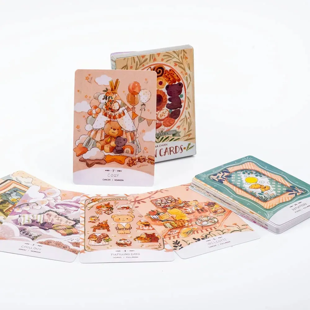 Cotolie KUMACHAN MOON CARDS 24 Pcs Deck Αγγλική Έκδοση Adorable Bear Oracle Cards Επιτραπέζιο παιχνίδι για οικογενειακό πάρτι 10,4*7,4 cm
