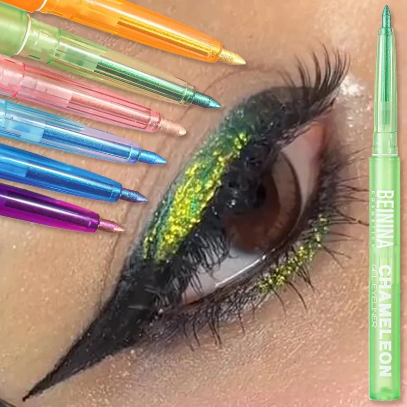 Γυαλιστερό Chameleon Yellow Eyeliner Gel Pen Μεταλλική σκιά ματιών Πολύχρωμο Liner ματιών Pearlescent Polarized Inner Eyes Pigment Μακιγιάζ — image 5