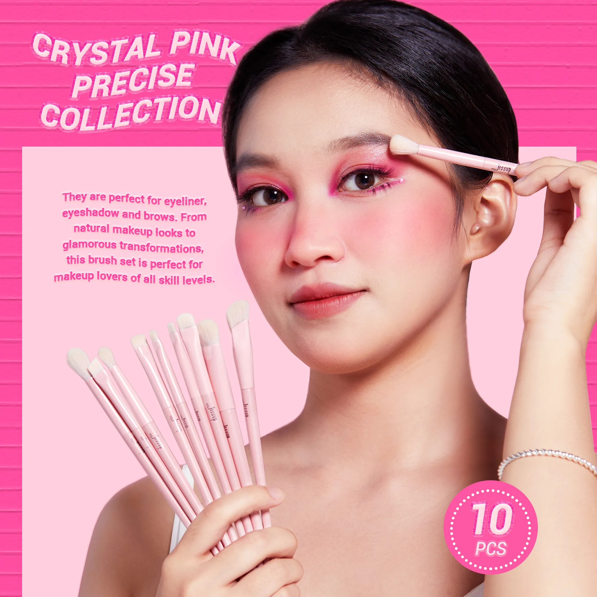 Jessup Eyeshadow Brush Set Pink Eye Makeup Brushes Concealer Brush Premium Vegan Liner σκιά ματιών Blending Brush for Makeup T496 — image 2