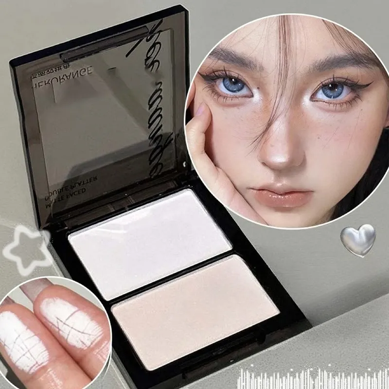Two Color Highlight & Eye Shadow Powder Delicate Natural Lightweight Matte Finish Eyeshadow Soft Focus Face Brightening Makeup — image 3