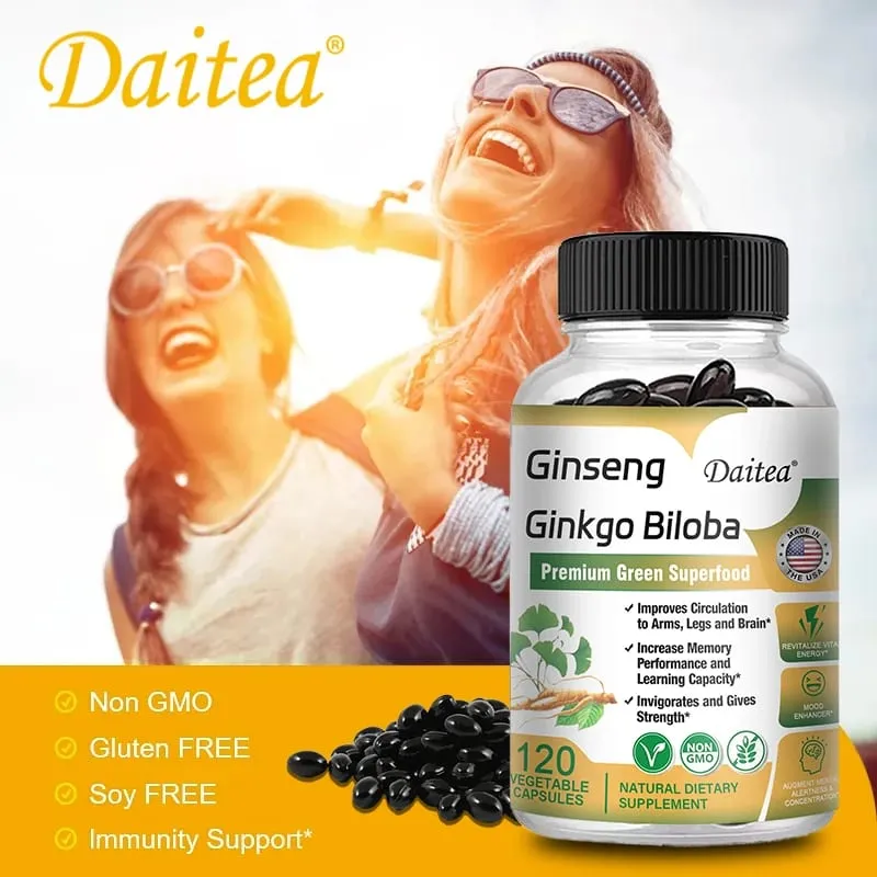 Premium Ginseng + Ginkgo - Nootropic Brain Supplement Memory & Concentration Circulation & Energy Boost 120 Capsules — image 3