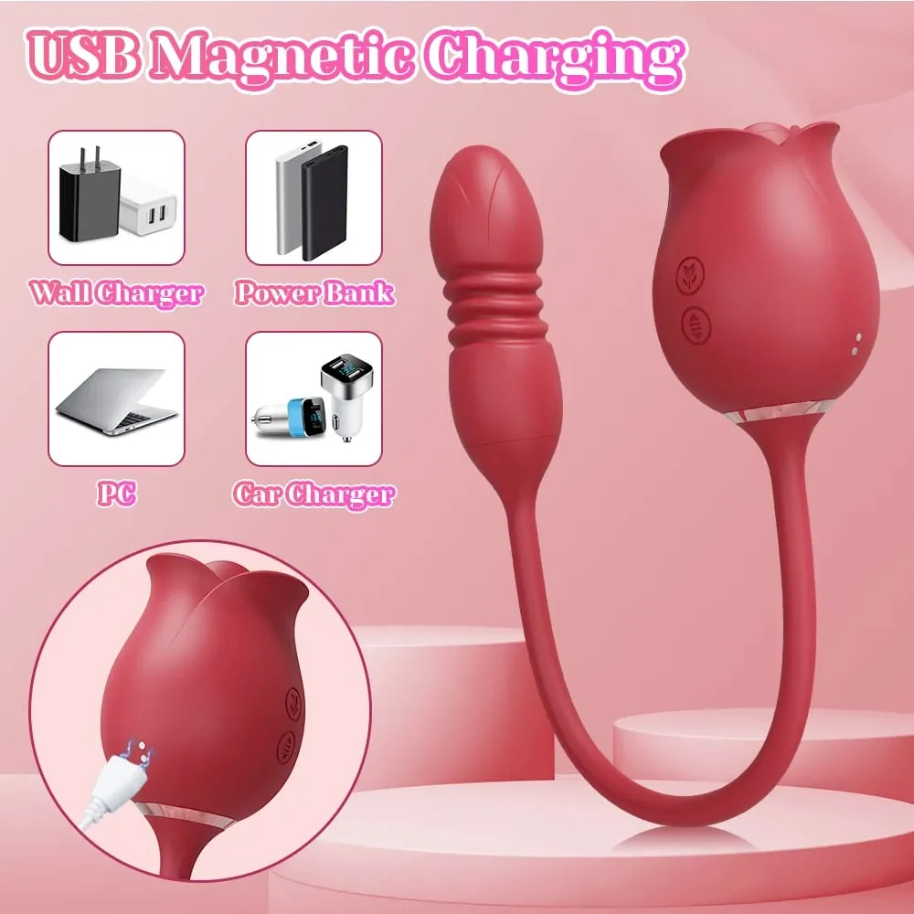 Rose-Sucking Thrusting Dildo Vibrator for Women Nipple Clit Stimulator Vibrating Egg Tongue Licking Clitoris Sucker Sex Toys — image 4