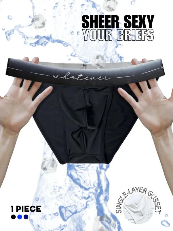 1pc Men's Sexy Semi-sheer Briefs - Ice Cold Fabric Printed Waistband Breathable Sweat-Wicking Soft Casual Daily Men Underwear — image 1