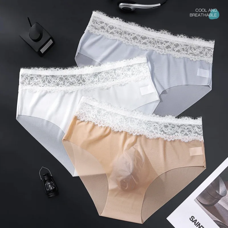 Lace Edge Ice Silk Men's Triangle Pants Traceless Breathable Thin Men's Underwear Low Waist Soft Seamless Comfort Male Briefs — image 5