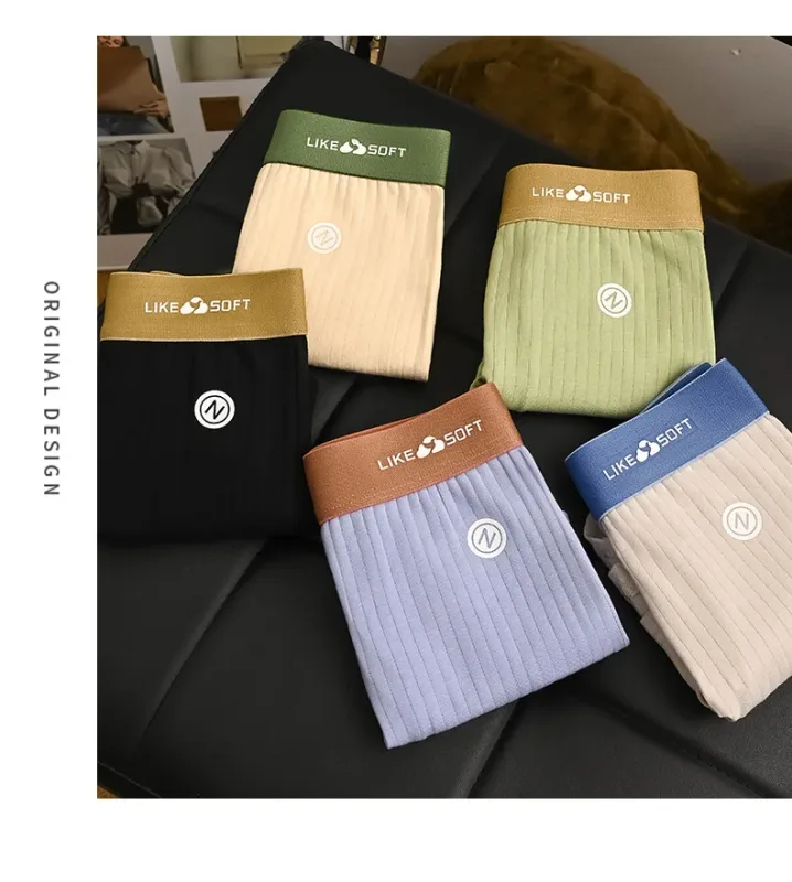 5Pcs Men Striped Boxer Briefs Soft Breathable Mid Waist Elastic Waistband Cotton Blend Men Underwear Shorts — image 7