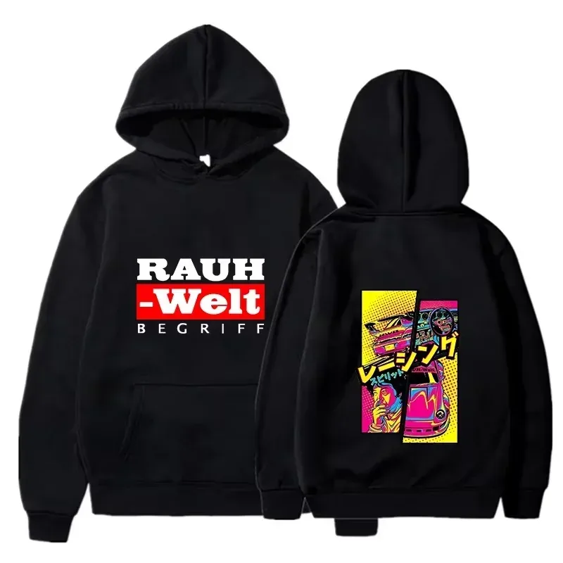 Rauh Welt Hoodie Car Widebody Tuning JDM Racing Pop Art Comic Esztétikus Fekete Túlméretes Alkalmi pulóver, Hosszú ujjú