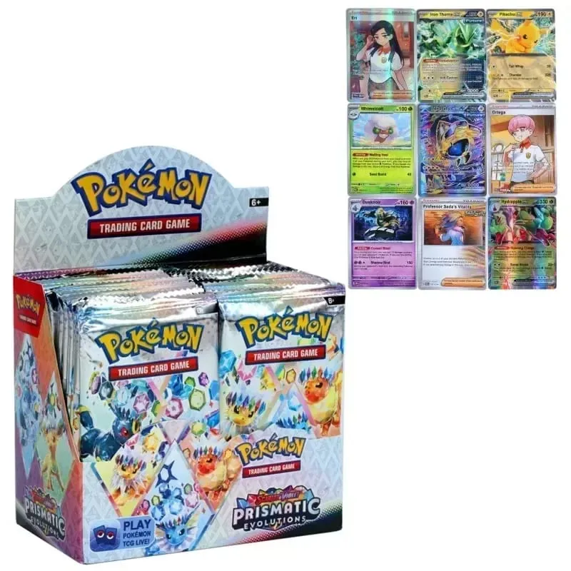 360 db/doboz 10 kártya/csomag angol Pokémon kártya Prismatic Evolutions English Booster Battle tranzakciós kártya ajándékok