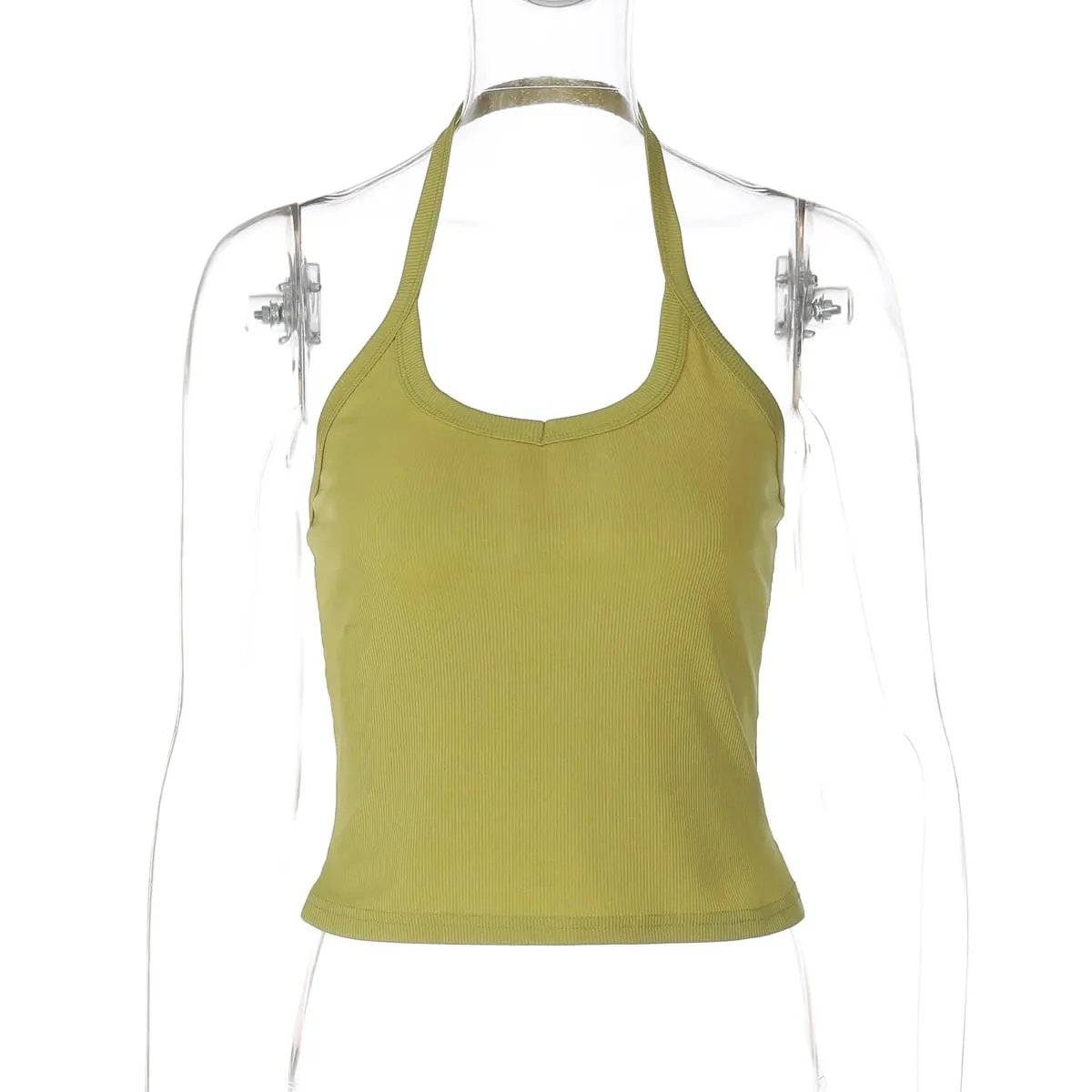 Hugcitar 2026 Summer Ribbed Halter Backless Solid Sexy Crop Tank Top Casual Y2K Γυναικεία Ρούχα Παραλία Διακοπές Streetwear Yoga — image 8
