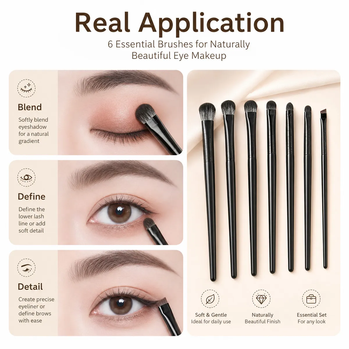 Conjunto de pincéis de maquiagem para os olhos de 6 peças: pincel de sombra de contorno macio profissional, pincéis pequenos de maquiagem para os olhos detalhados Facia — image 3