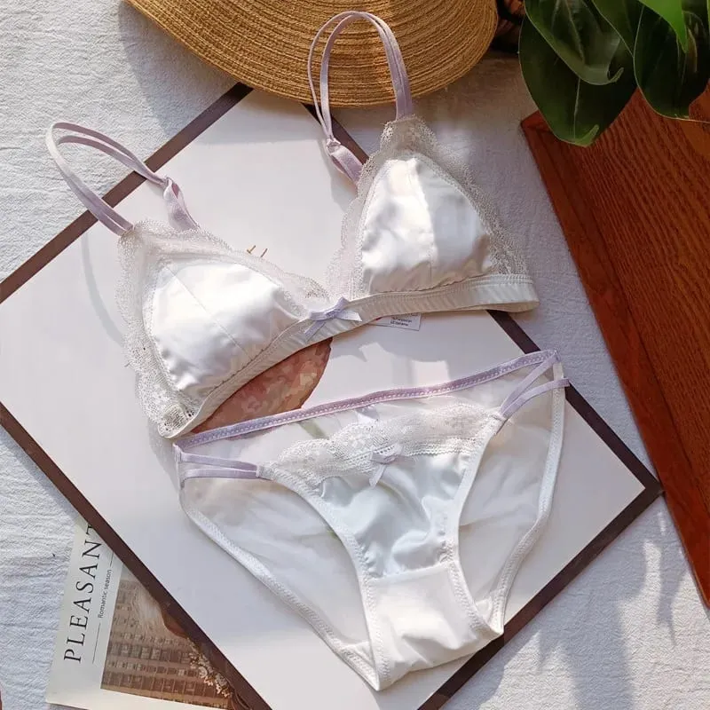 Klasszikus francia bralette aládrót nélkül elegáns csipke kis kupa fehérnemű divatos lány 3 részes melltartó szett puha formájú kupával — image 13