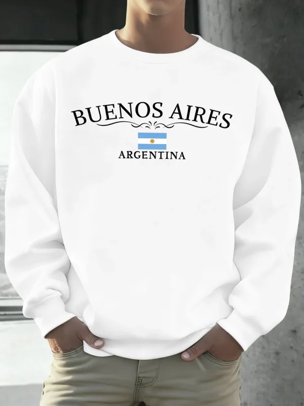 บัวโนสไอเรสอาร์เจนตินาพิมพ์ผู้ชายเสื้อ Street Hip Hop กีฬาขนแกะ All-Match Pullover Unisex Casual เสื้อผ้าหลวม — image 17