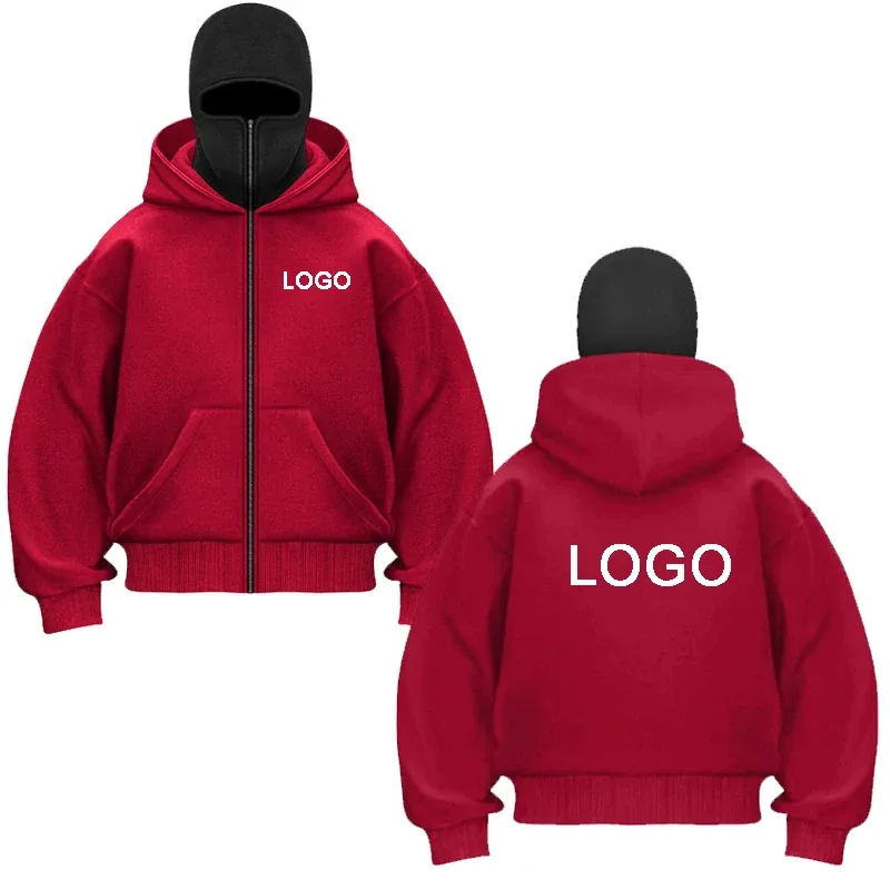 Diy design duplo-capuz zíper hoodies masculino personalizado impresso manga longa zip up sweatshirts feminino máscara ninja pullovers jaqueta — image 6