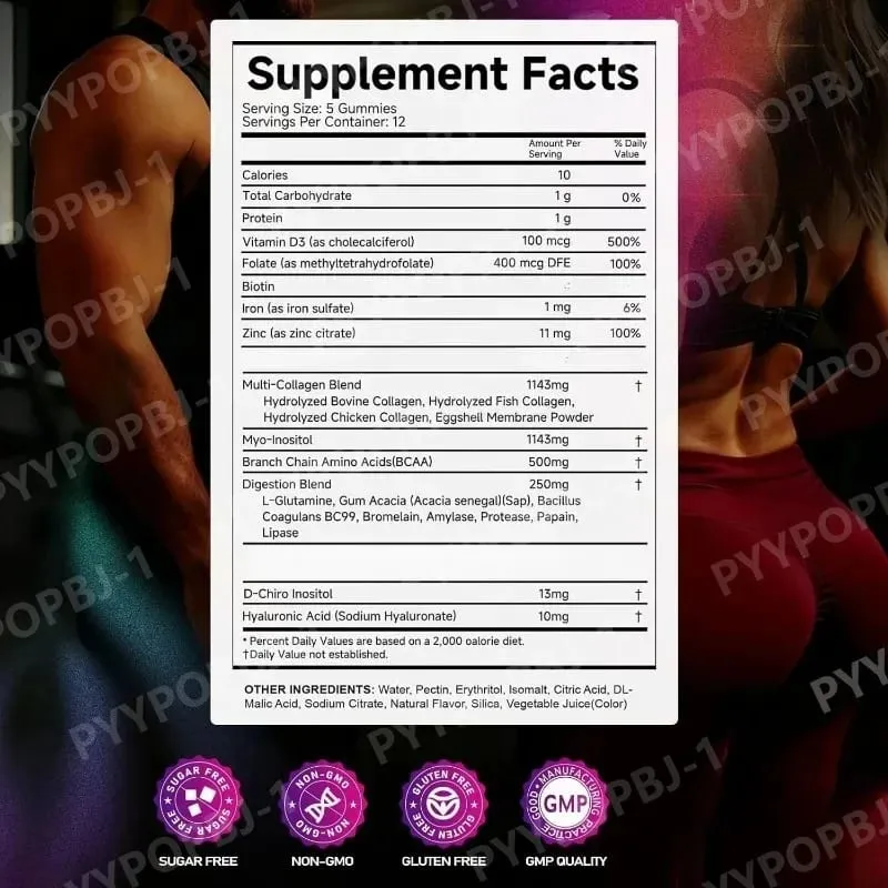 Creatine Monohydrate Gummies with Collagen BCAA and Vitamins Fitness Supplement Strawberry Flavor Daily Workout Support Sugar — image 5