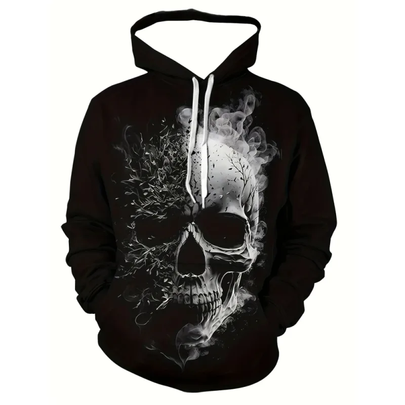 Sweat-shirt imprimé crâne et Rose en 3D, vêtements de sport avec cordon de serrage, hauts à manches longues, sweat à capuche pour hommes, vêtements graphiques de rue — image 4