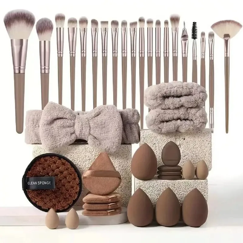 20/40Pcs Σετ βουρτσών και σφουγγαριών μακιγιάζ Καφέ Μακιγιάζ Puff Beauty Egg Κιτ ντεμακιγιάζ για ντεμακιγιάζ — image 12