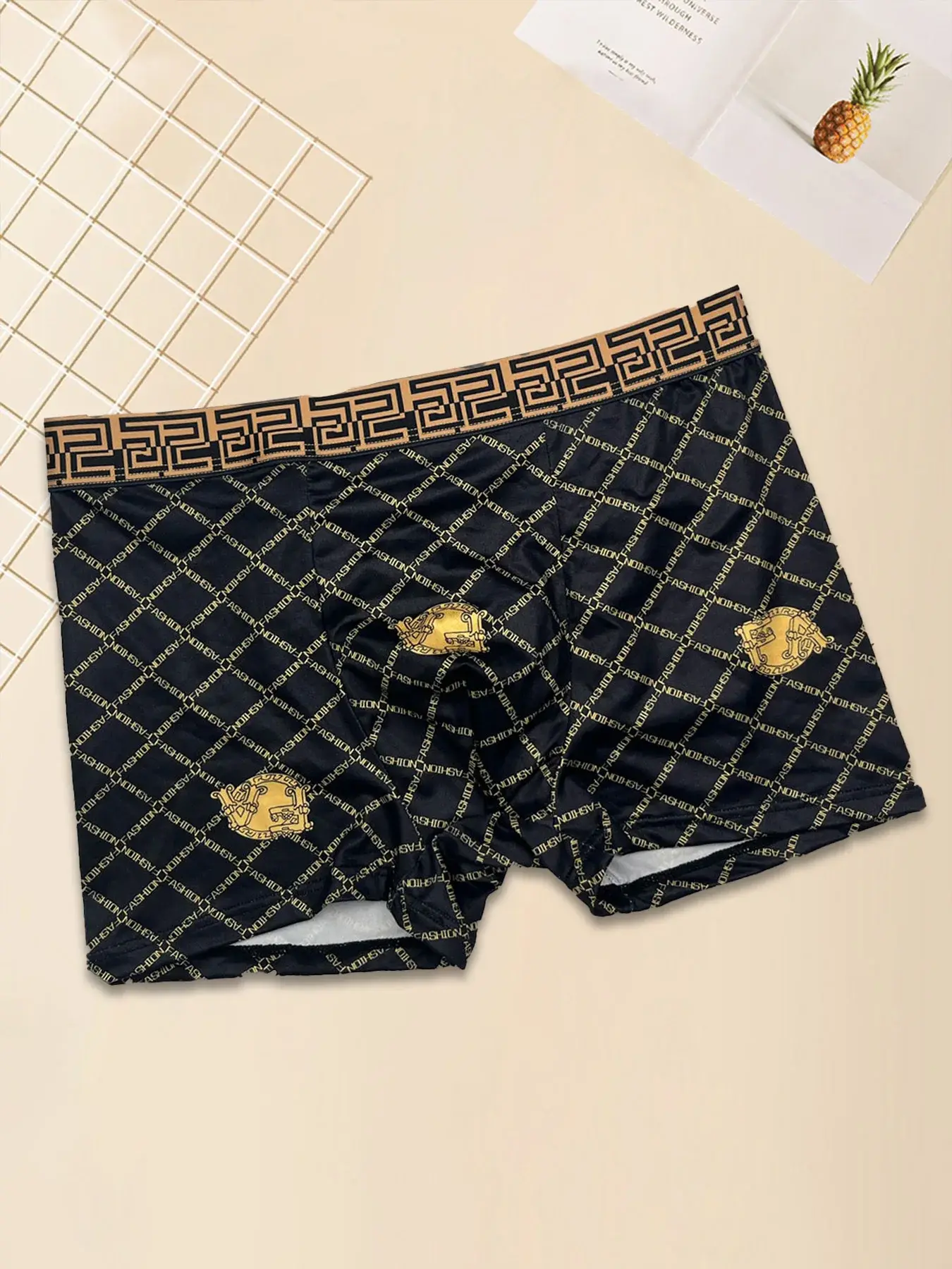 Men's 4PCS Luxury Printed Flat Corner Underwear Gold Belt Luxury Soft Breathable Comfortable Underwear Youth Boxing Pants — image 12