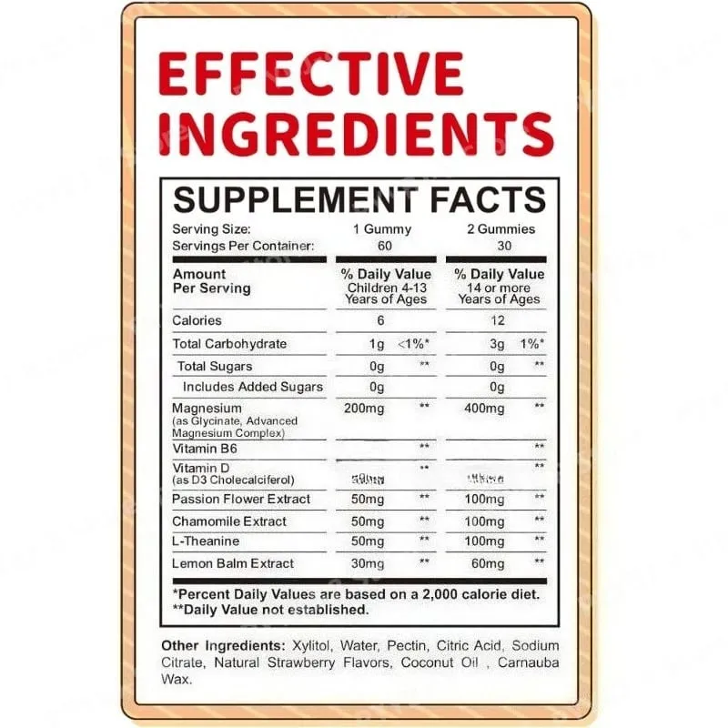 Magnesium Glycinate Gummies Strawberry Flavor with L-Theanine Vitamin B6/D3 Helps Reduce Stress and Support Muscle & Bone Health — image 3