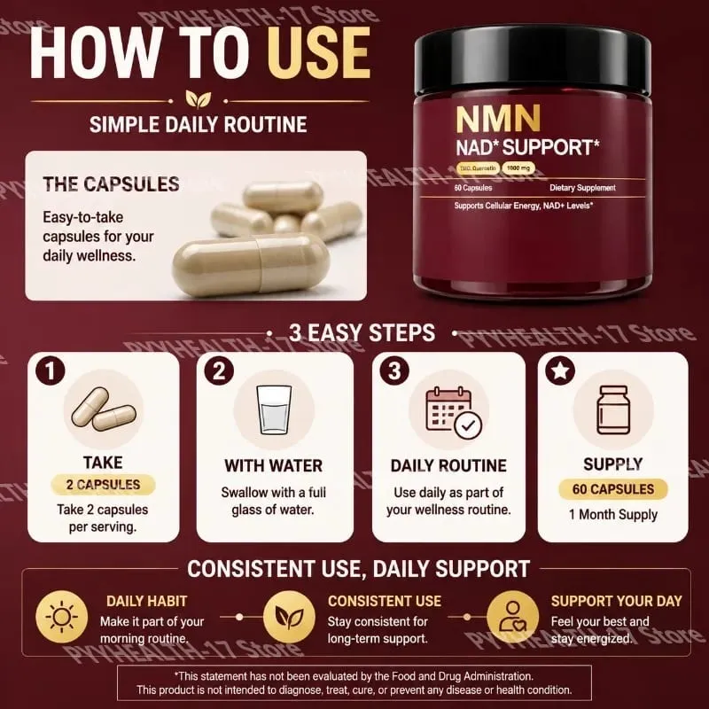 NMN NAD+ Συμπλήρωμα Υποστήριξης 1000mg με TMG & Quercetin για Υγιή Γήρανση Κυτταρικής Ενέργειας & Αντιοξειδωτική Υποστήριξη 60 Κάψουλες — image 6
