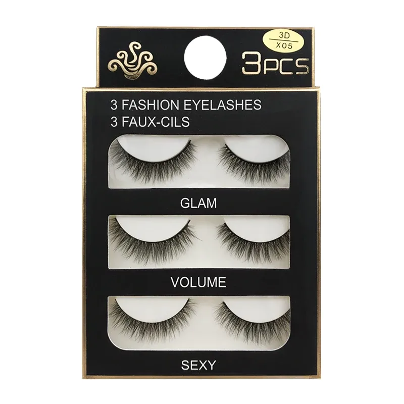 Faux Cils 3 זוגות ריסים מלאכותיים טבעיים ארוכים 3D מינק ריסי מינק רכים רכים מלוכלכים בעבודת יד ריסים מזויפים כלי איפור עיניים Maquiagem — image 7