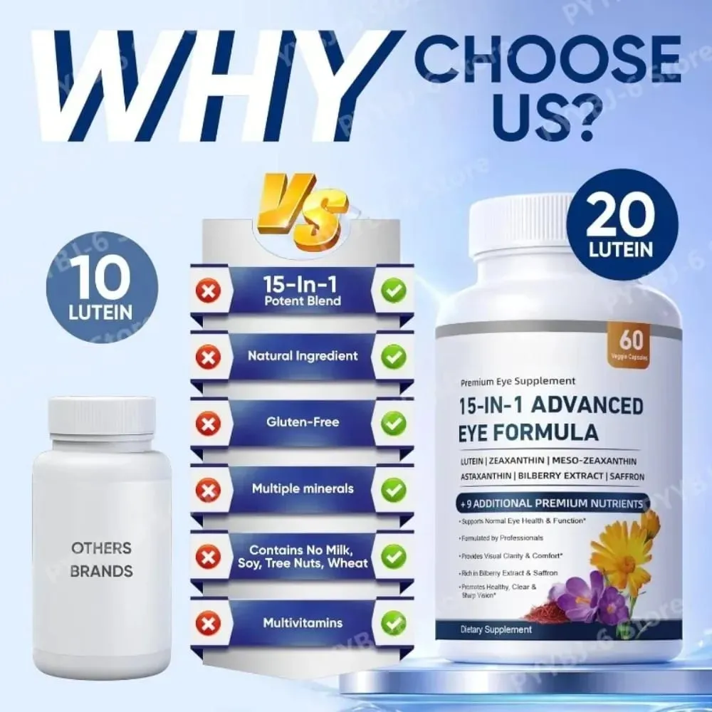 15-in-1 Advanced Eye Formula with Lutein Zeaxanthin Astaxanthin Bilberry & Saffron Visual Comfort Support 60 Capsules — image 4