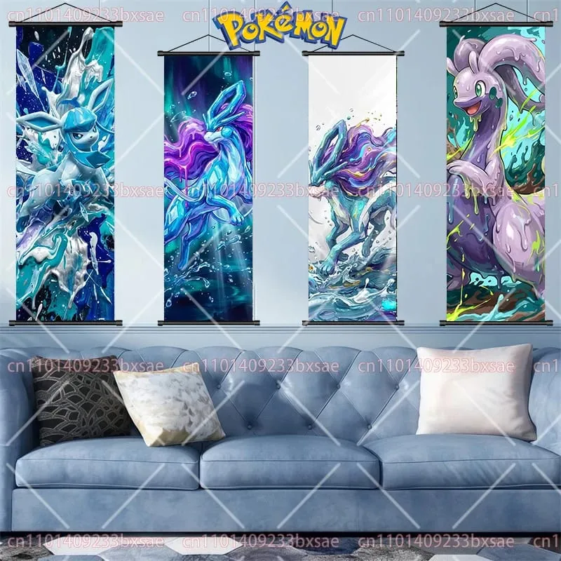 Pokémon Anime HD Scroll Painting Eevee Pikachu Suicune Charizard Mewtwo Διακόσμηση τοίχου με φόντο αφίσα Παιδικό δώρο — image 3