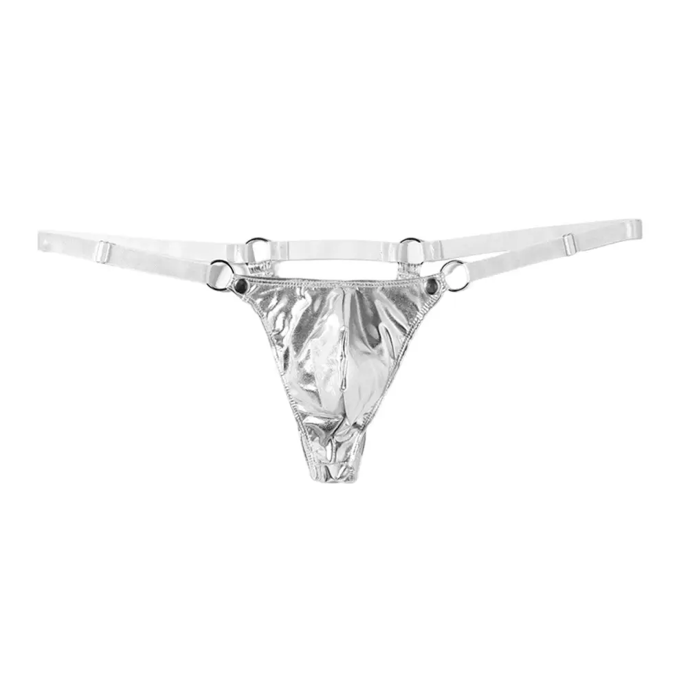 1pc Men Patent Leather G-String Sexy Thong V-back Low Ring Rise T-back Bulge Pouch Đồ lót Đồ lót Gay Sissy Hot Clubwear — image 3