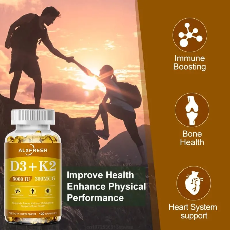 D3K2 Capsules Support Calcium Absorption Strengthen Bone and Teeth Health and Protect the Cardiovascular and Immune systems