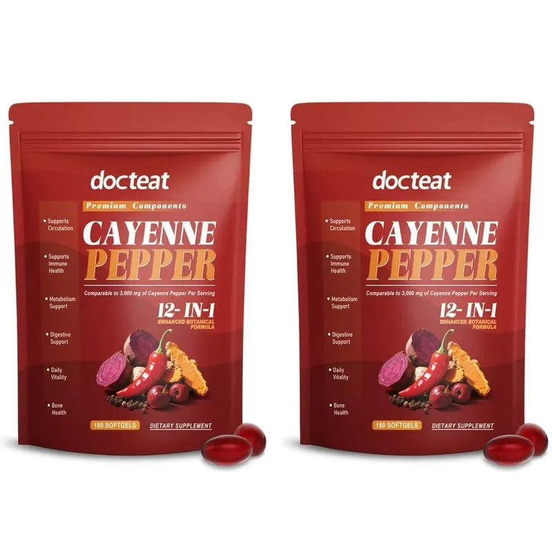Docteat Cayenne Pepper 12 az 1-ben lágyzselé immunegészségügyi és csonttámogatás berberinnel és fekete bors kivonattal 180 lágyzselé