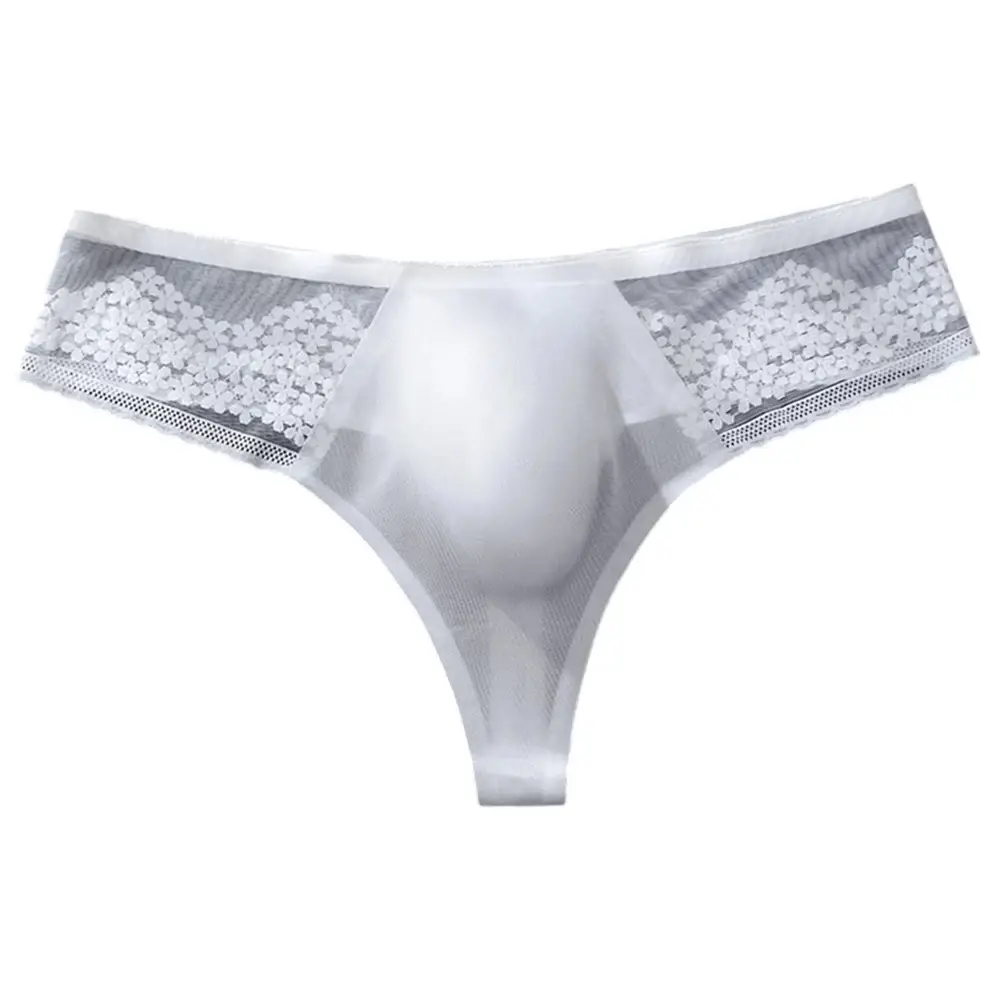 Breathable Men's Lace G-String Underwear Featuring Thin Seamless Ice Silk Fabric with 3D Bulge Pouch and Solid Color Design — image 16