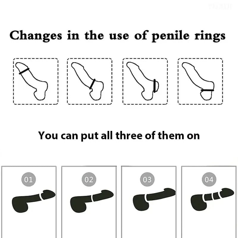 3 Pcs/Set Cock Ring Delay Ejaculation Adult Toys For Men Dick Enlargement Silicone Penis Ring Male Sex Toys Stronger Erection — image 3
